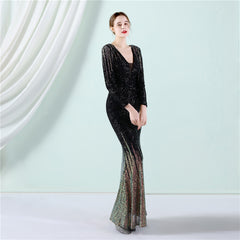 Sequined Gradient Fishtail Maxi Dress