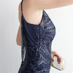 V-Neck Sequined Beaded Maxi Dress