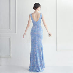 Sequined V-Neck Maxi Dress Split