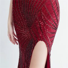 One-Shoulder Sequin Feather Maxi Dress