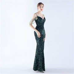 Asymmetric Sequin Maxi Dress