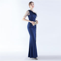 One-Shoulder Feather Maxi Dress