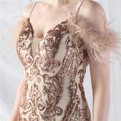 Feathered Sequin Maxi Dress