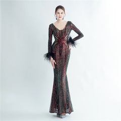 Sequin Feather Maxi Dress