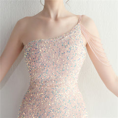 One-Shoulder Sequined Split Maxi Dress