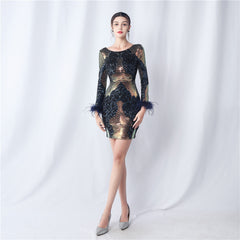 Sequin Long-Sleeve Bodycon Dress