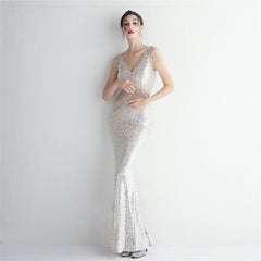 Sequined Fringe Fishtail Maxi Dress