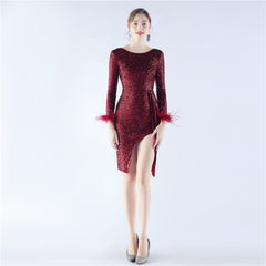 Backless Feathered Sequined Beaded Bodycon Dress
