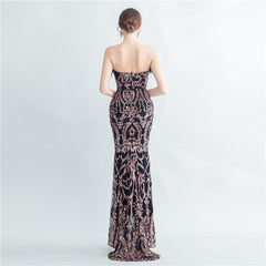Ostrich Feather Strapless Maxi Dress