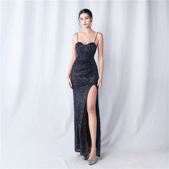 Sequined Side-Slit Maxi Dress