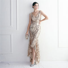 Sequined Beaded Fishtail Maxi Dress