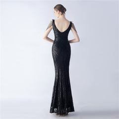 Ostrich Feather Beaded Maxi Dress