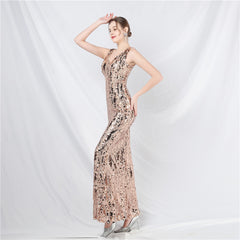 Sequined V-Neck Maxi Dress