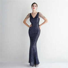 Sequined Fringe Fishtail Maxi Dress