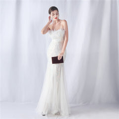 Sequined Feathered Fishtail Maxi Dress