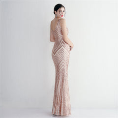Sequined V-Neck Slim Maxi Dress