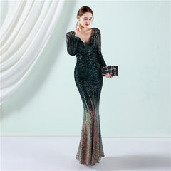Sequined Gradient Fishtail Maxi Dress