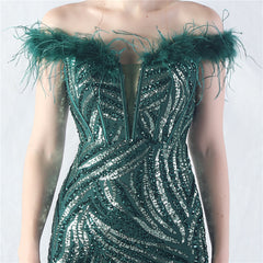 Off-Shoulder Backless Sequined Lace-Up Maxi Dress