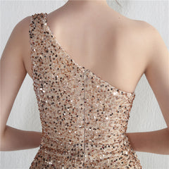 One-Shoulder Sequined Fishtail Maxi Dress