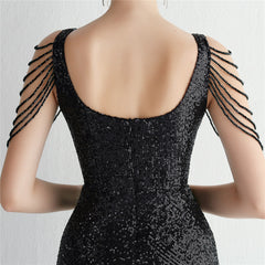 Sequined Fringe Fishtail Maxi Dress