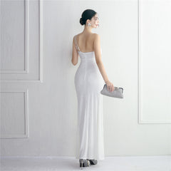 Sequin One-Shoulder Fishtail Maxi Dress