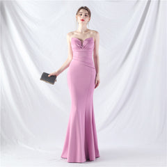 Ruched Sweetheart Fishtail Maxi Dress