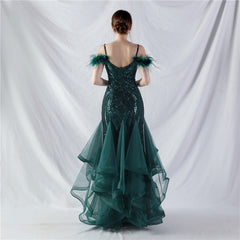 Feathered Sequin Maxi Dress