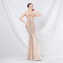 Ostrich Feather Sequined Maxi Dress