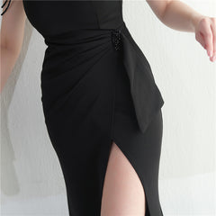 Beaded Fringe Split Maxi Dress