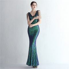 Sequined V-Neck Fishtail Maxi Dress