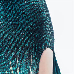 One-Shoulder Ombre Sequin Feather Dress