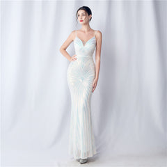 Elegant Sequin V-Neck Maxi Dress