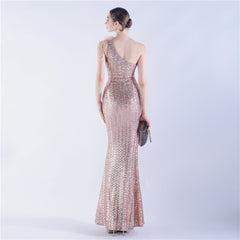 One-Shoulder Sequin Maxi Dress