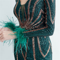 Sequin Feather Maxi Dress
