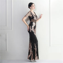 Sequined Beaded Fishtail Maxi Dress