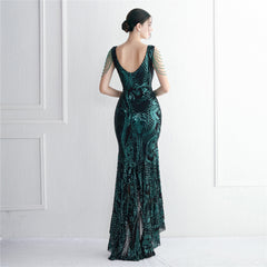 Sequined Beaded Fishtail Maxi Dress