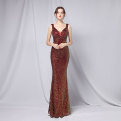 V-Neck Fishtail Maxi Dress