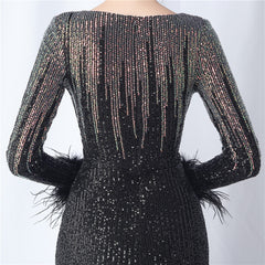 Ostrich Feather Gradient Sequin Maxi Dress