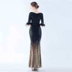 Ostrich Feather Sequin Maxi Dress