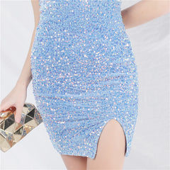 Sequined Beaded Ruched Bodycon Dress