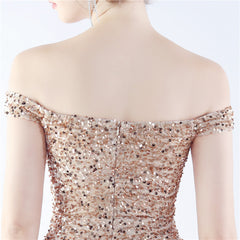 Off-Shoulder Sequin Split Maxi Dress