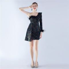 Ostrich Feather One-Shoulder Dress