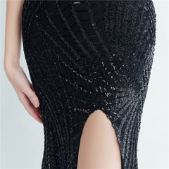 One-Shoulder Sequin Feather Maxi Dress