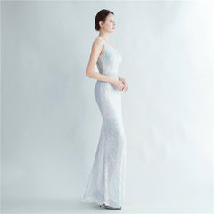 One-Shoulder Sequin Maxi Dress