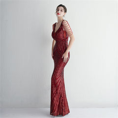 Sequined V-Neck Slim Maxi Dress