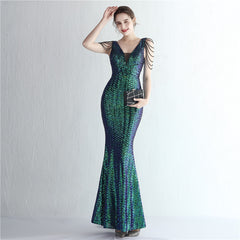 Sequined V-Neck Fishtail Maxi Dress