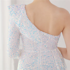 Sequined One-Shoulder Split Maxi Dress