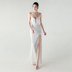 Sequined Heart-Collar Maxi Dress