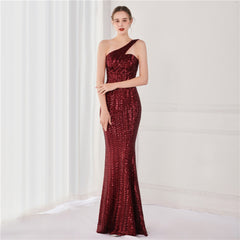 Asymmetric Sequin Maxi Dress