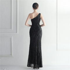 One-Shoulder Sequin Maxi Dress
